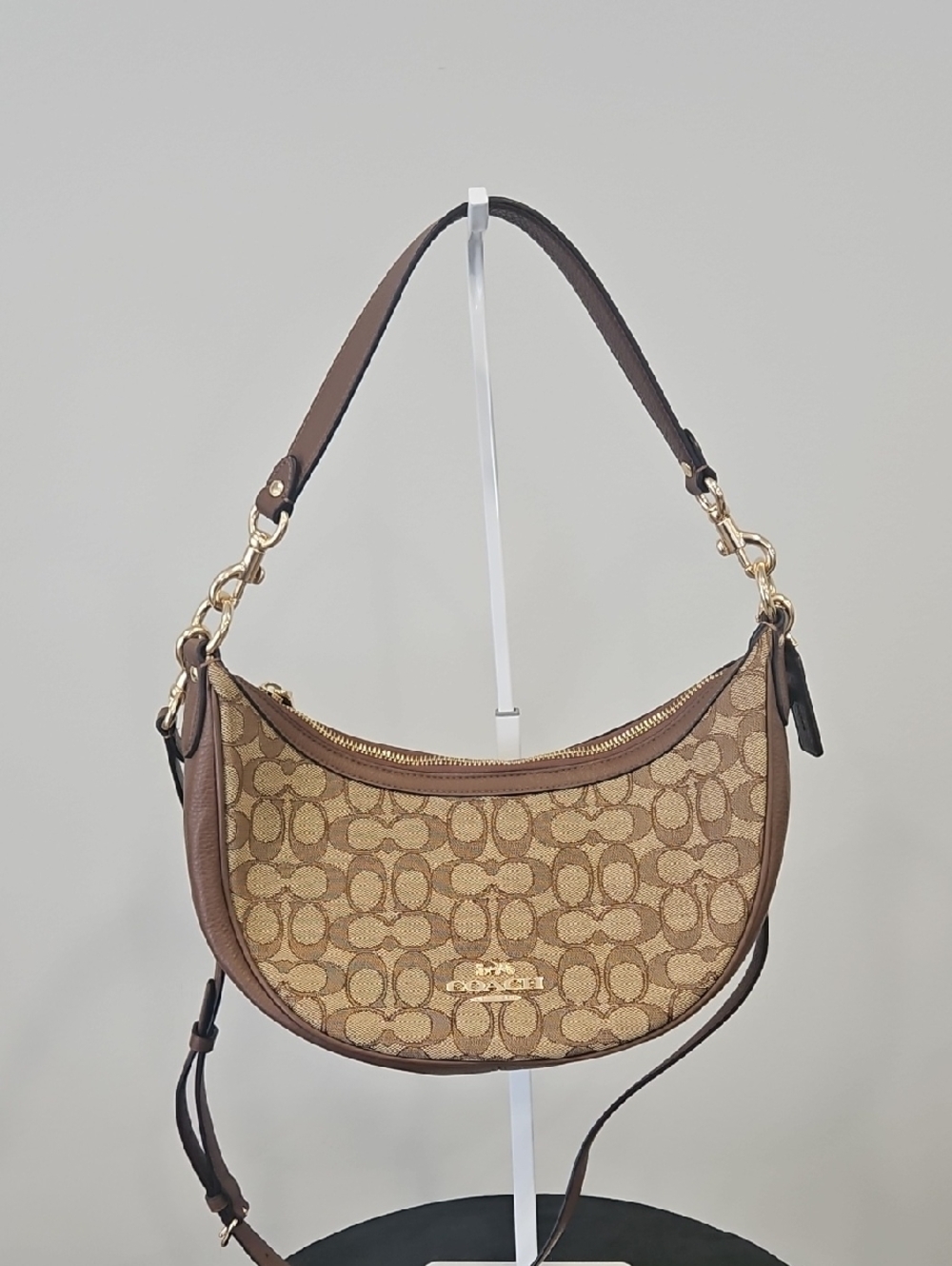 Coach Tan & Brown Signature Crescent Shoulder Bag